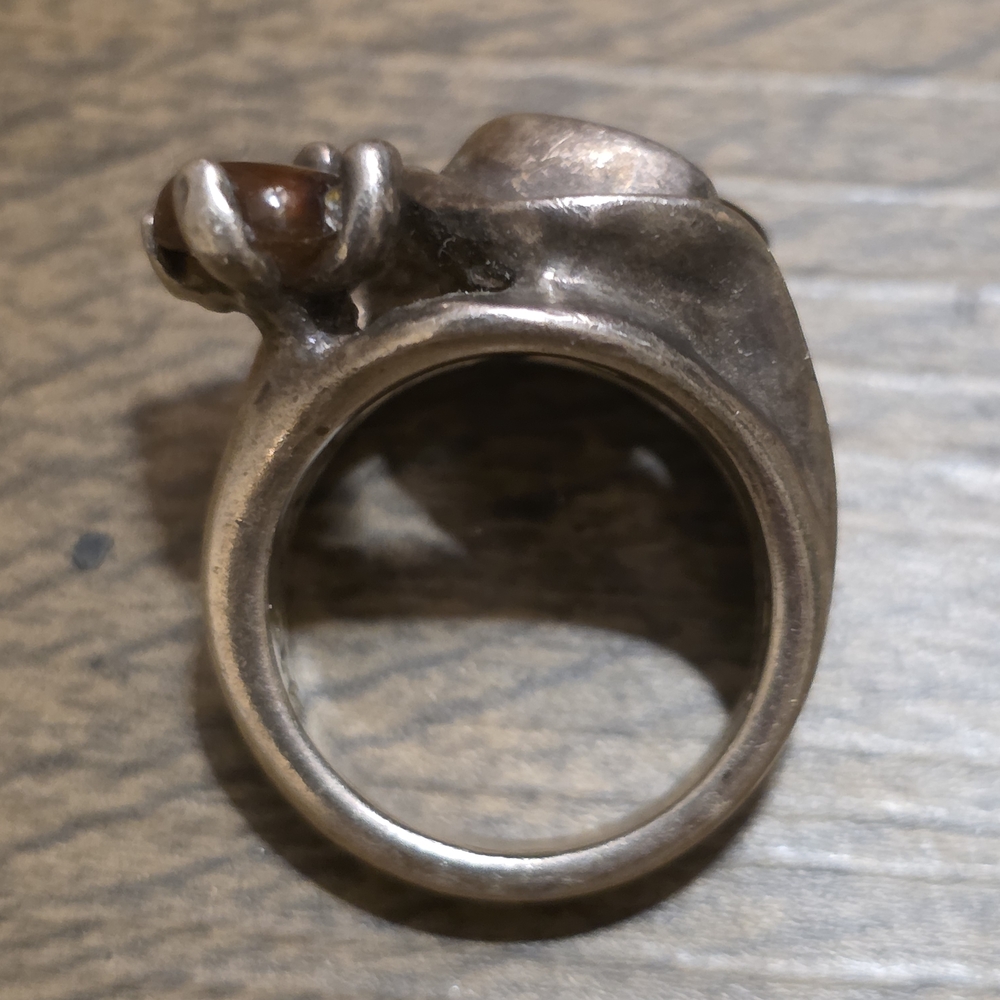 Stunning Vintage Avante Garde Sterling Silver Fire Agate Ring By Rancho Allegre - Picture 7 of 13